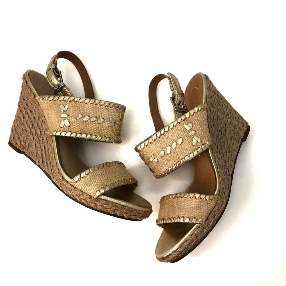 Jack Rogers Vanessa Raffia Wedge in Gold Size 6